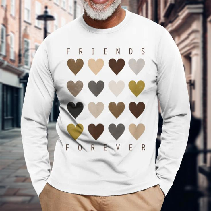 Cute Friends Forever Watercolor Patterned Hearts Friendship Long Sleeve T-Shirt Gifts for Old Men