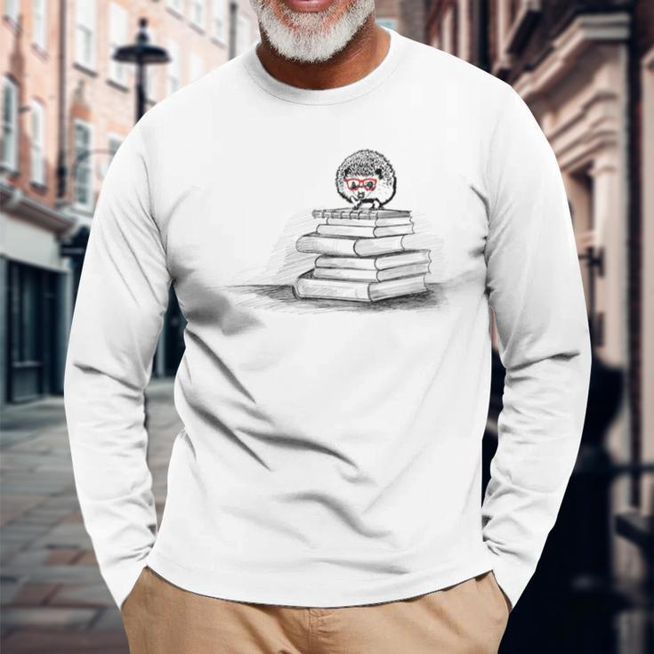 Cute Hedgehog Book Nerd Readers Long Sleeve T-Shirt T-Shirt Gifts for Old Men