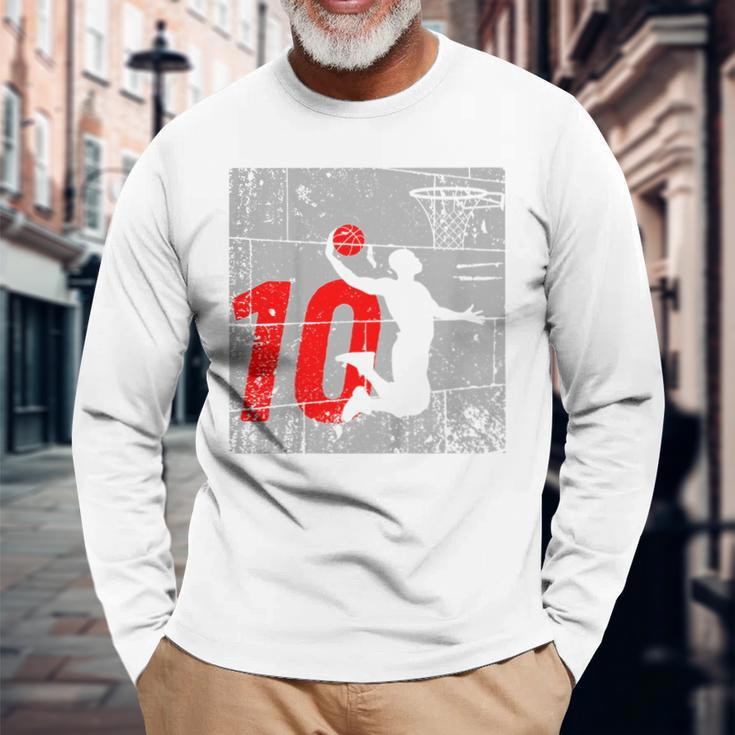 Distressed 10 Year Old 10Th Basketball Birthday Slam Dunk Long Sleeve T-Shirt T-Shirt Gifts for Old Men