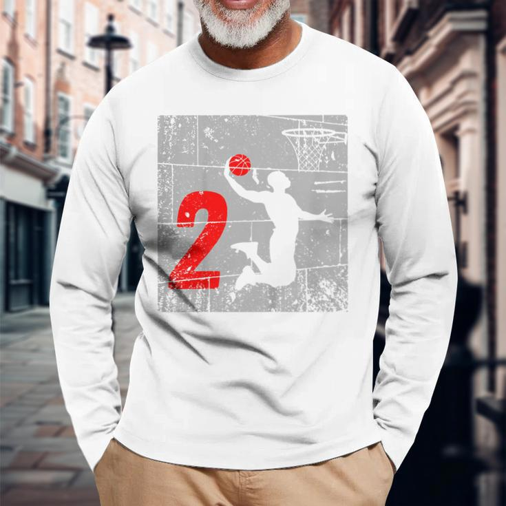 Distressed 2 Year Old 2Nd Basketball Birthday Slam Dunk Long Sleeve T-Shirt T-Shirt Gifts for Old Men