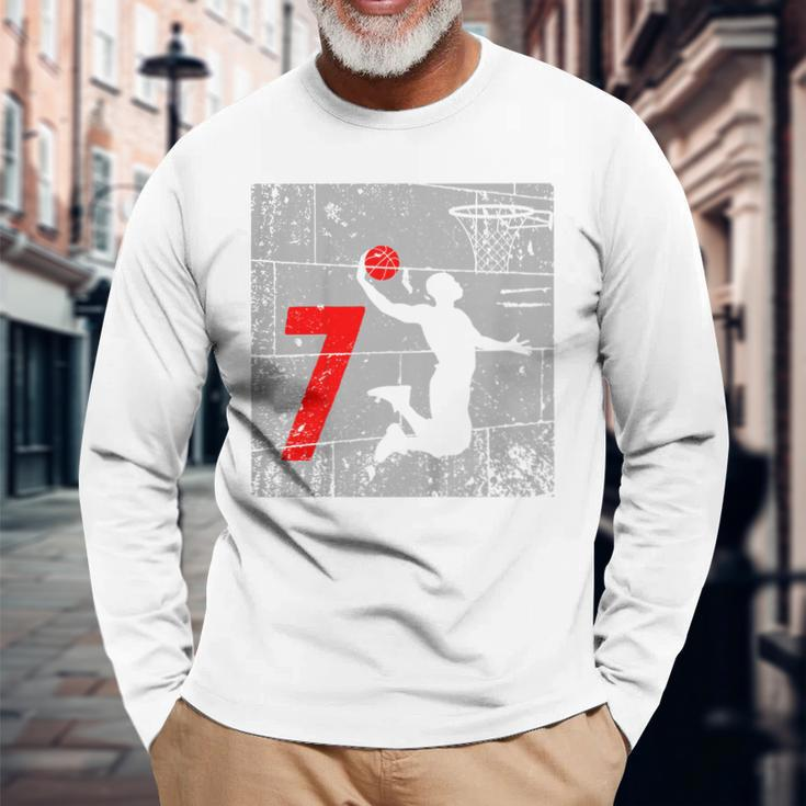 Distressed 7 Year Old 7Th Basketball Birthday Slam Dunk Long Sleeve T-Shirt T-Shirt Gifts for Old Men