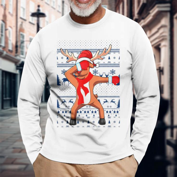 Dabbing Reindeer Ugly Christmas Sweaters Long Sleeve T-Shirt Gifts for Old Men