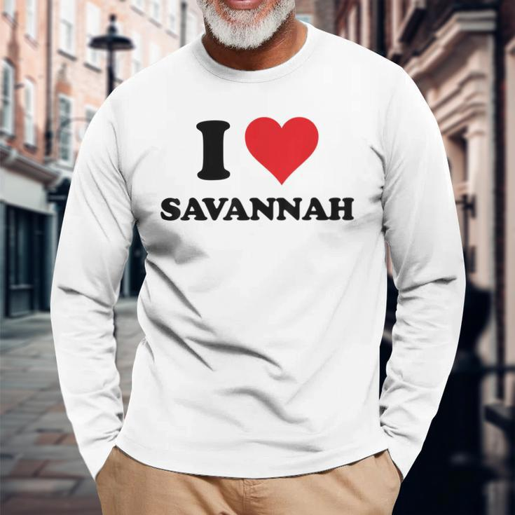 I Heart Savannah First Name I Love Personalized Stuff Long Sleeve T-Shirt Gifts for Old Men