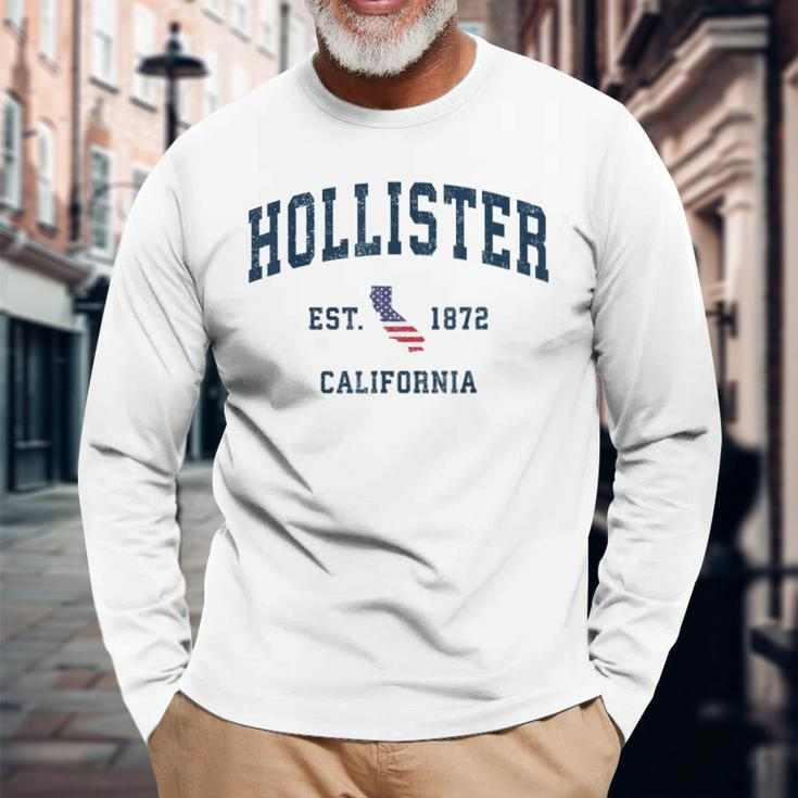Hollister California Vintage State Usa Flag Athletic Style Long Sleeve T-Shirt Gifts for Old Men