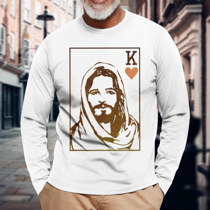 Jesus King Of Hearts Card Christian For Men Women Long Sleeve T-Shirt Gifts for Old Men