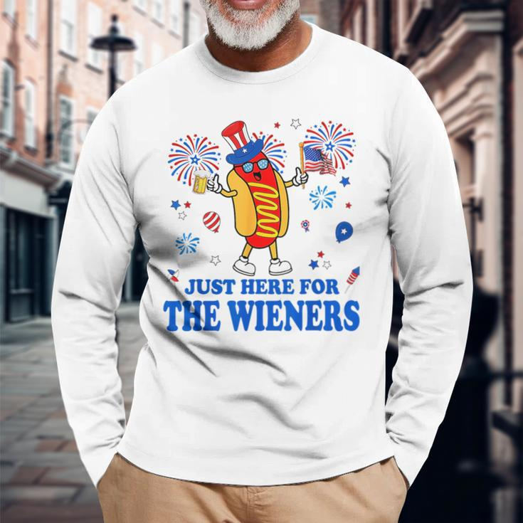 Im Just Here For The Wieners Fourth Of July Long Sleeve T-Shirt Gifts for Old Men
