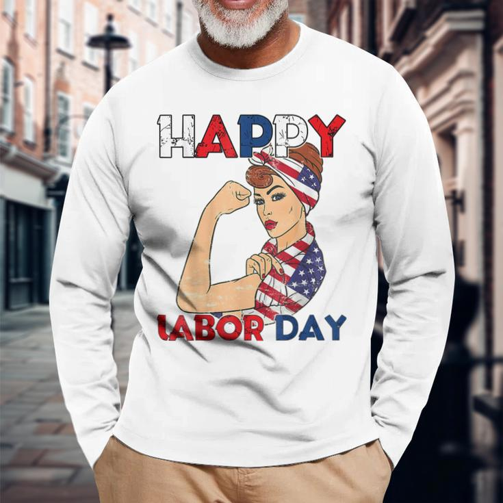 Labor Day Rosie The Riveter American Flag Woman Usa Long Sleeve Gifts for Old Men