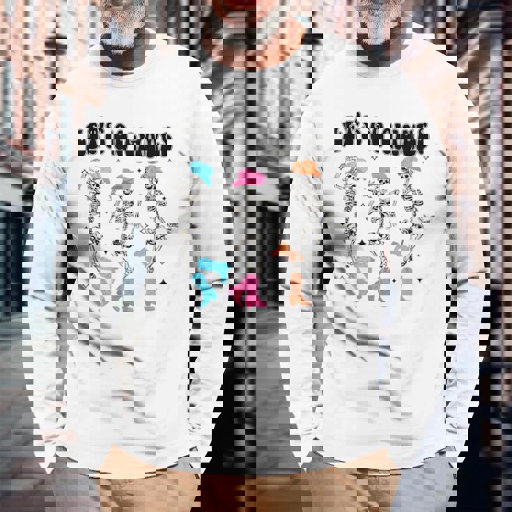 Let's Go Ghouls Halloween Western Spooky Skeletons Dancing Long Sleeve T-Shirt Gifts for Old Men