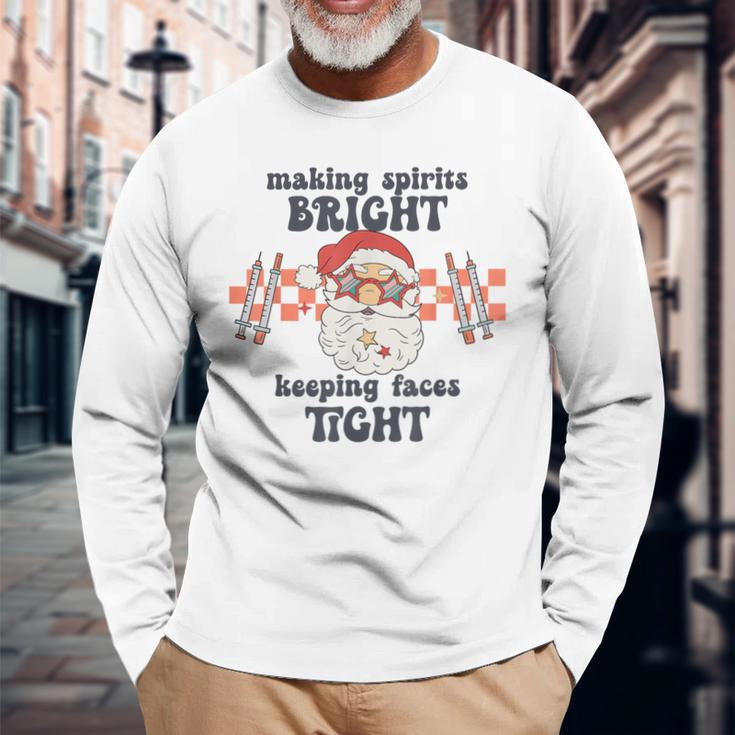 Making Spirits Bright Keeping Faces Tight Santa Christmas Long Sleeve T-Shirt Gifts for Old Men