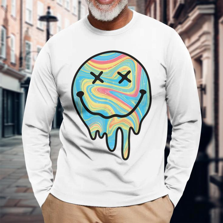 Melting Smile Smiling Melted Dripping Happy Face Cute Long Sleeve T-Shirt Gifts for Old Men