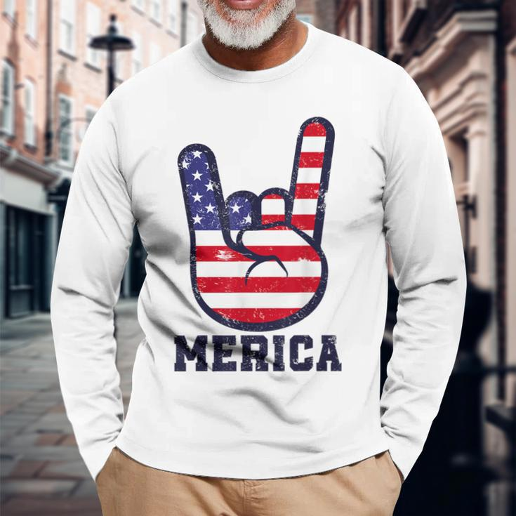Merica Rock Sign 4Th Of July American Usa Flag Patriotic Long Sleeve T-Shirt T-Shirt Gifts for Old Men