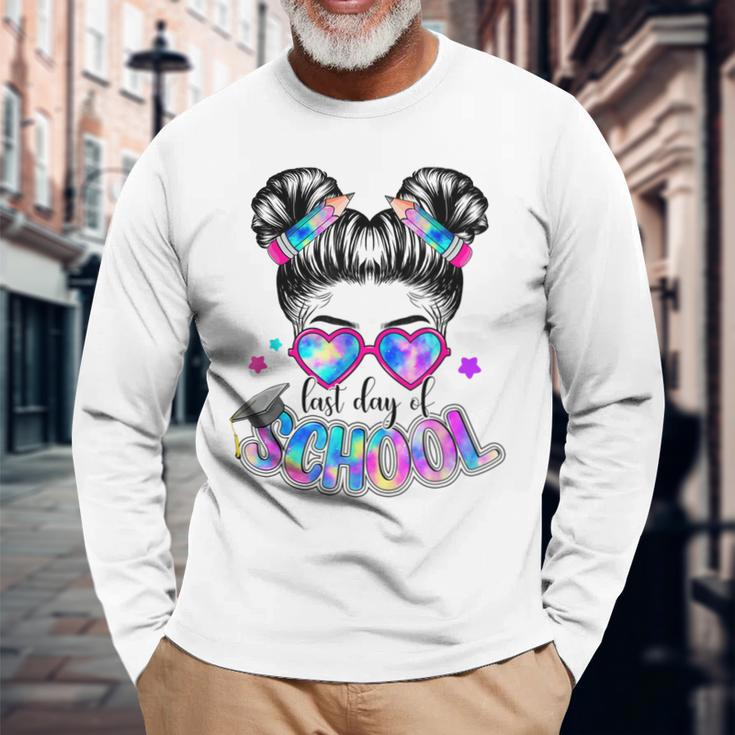Messy Bun Girl Graduation Happy Last Day Of School Long Sleeve T-Shirt T-Shirt Gifts for Old Men
