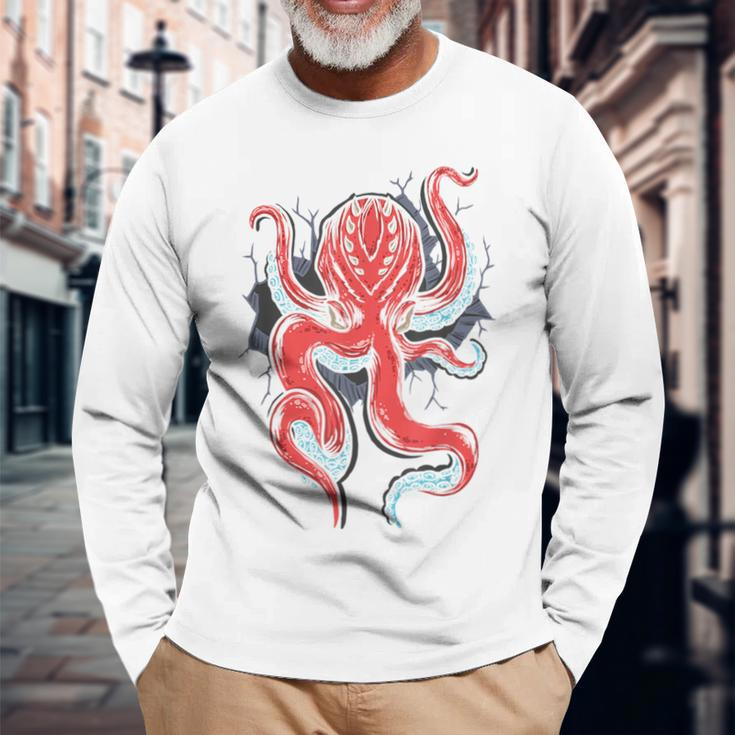 Octopus Sea Monster Ocean Creatures Scary Squid Kraken Long Sleeve T-Shirt T-Shirt Gifts for Old Men