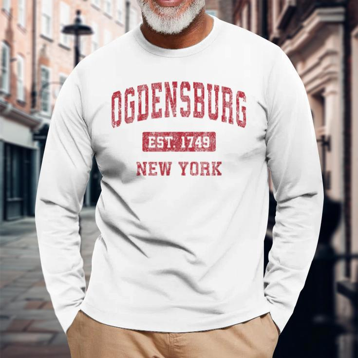 Ogdensburg New York Ny Vintage Sports Red Long Sleeve T-Shirt Gifts for Old Men