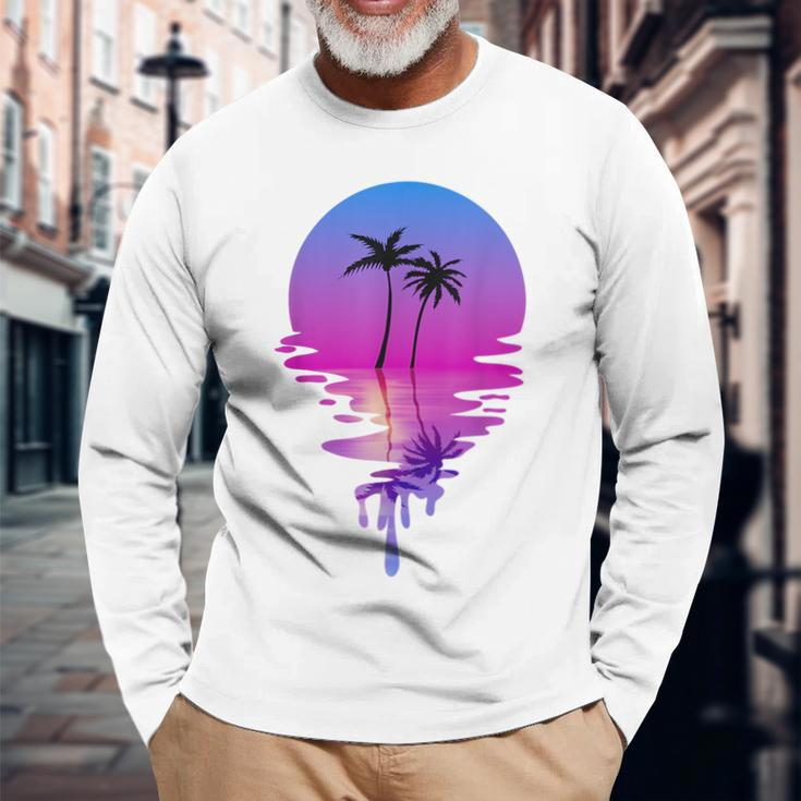Palm Trees Beach Sunset Beach Lovers Summer Vacation Long Sleeve T-Shirt T-Shirt Gifts for Old Men