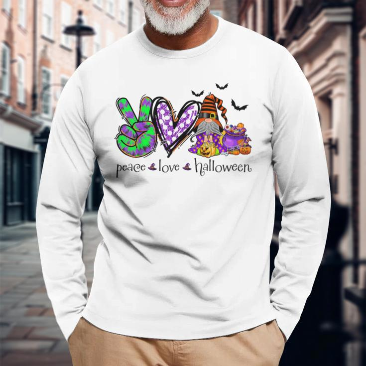 Peace Love Halloween Costume Tie Dye Gnome Long Sleeve T-Shirt Gifts for Old Men