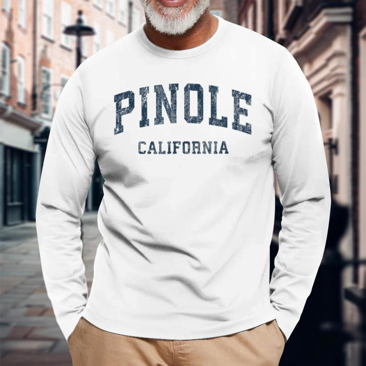 Pinole California Ca Vintage Varsity Sports Navy Long Sleeve T-Shirt Gifts for Old Men