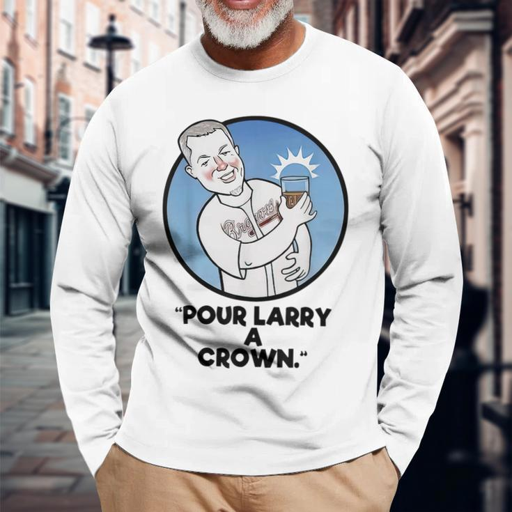 Pour Larry A Crown Home Run Baseball Fan Sports Lover Long Sleeve Gifts for Old Men