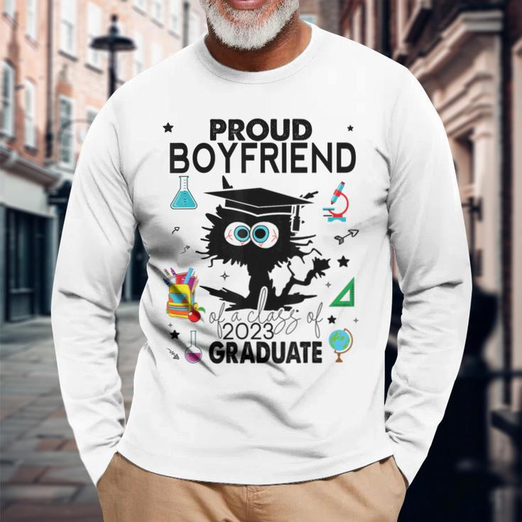 Proud Boyfriend Of A Class Of 2023 Graduate Black Cat Long Sleeve T-Shirt T-Shirt Gifts for Old Men