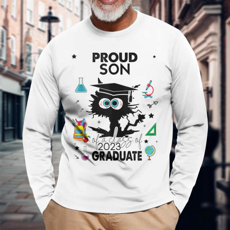 Proud Son Of A Class Of 2023 Graduate Cool Black Cat Long Sleeve T-Shirt T-Shirt Gifts for Old Men