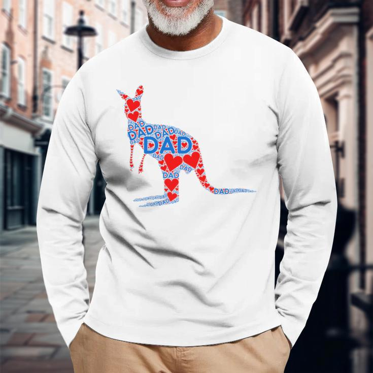 Red Heart Love Blue Dad Cute Kangaroo Daddy Fathers Day Long Sleeve T-Shirt T-Shirt Gifts for Old Men