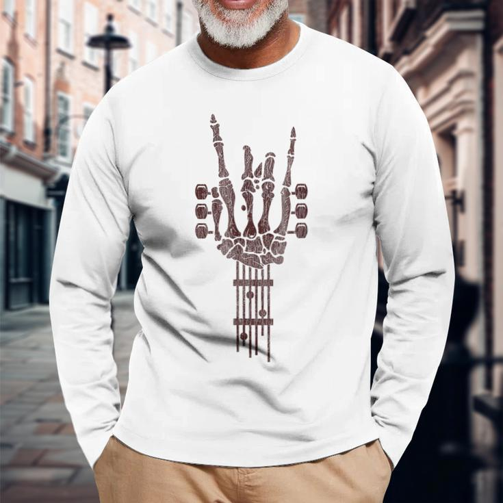 Skeleton Guitar Music Lover Rock And Roll Halloween Long Sleeve T-Shirt Gifts for Old Men