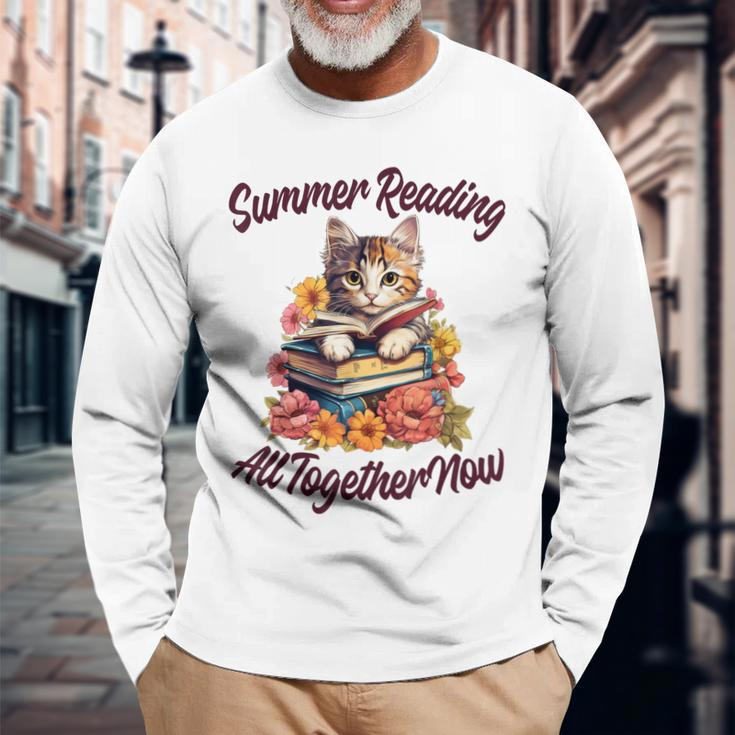 Summer Reading All Together 2023 Cat Books Now Library Long Sleeve T-Shirt T-Shirt Gifts for Old Men