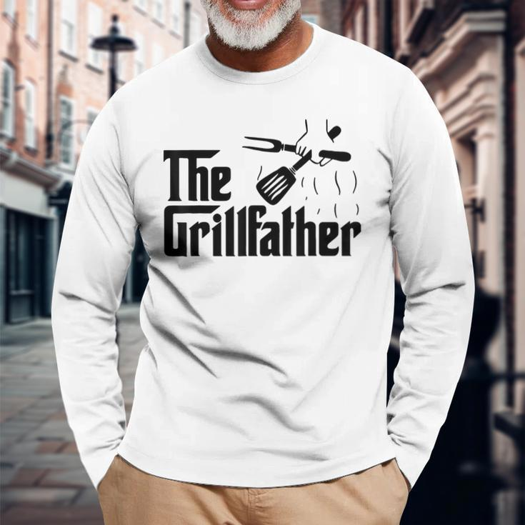 Vintage The Grillfather Dad Bbq Grill Fathers Day Long Sleeve T-Shirt Gifts for Old Men