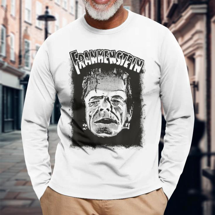 Vintage Horror Movie Monster Halloween Frankenstein Monster Halloween Long Sleeve T-Shirt Gifts for Old Men