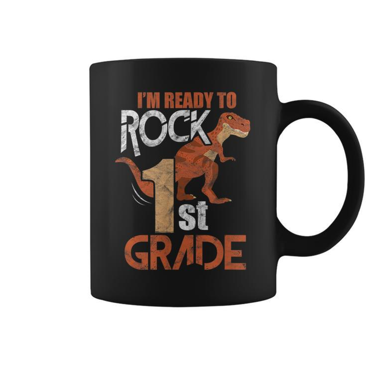 1St Grade Back To School Funny Im Ready To Rock Dinosaur Dinosaur Funny Gifts Coffee Mug