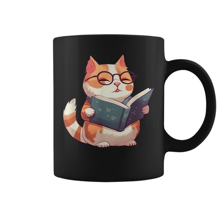 Bookish Cat With Glasses - Cute & Intellectual Design  Coffee Mug