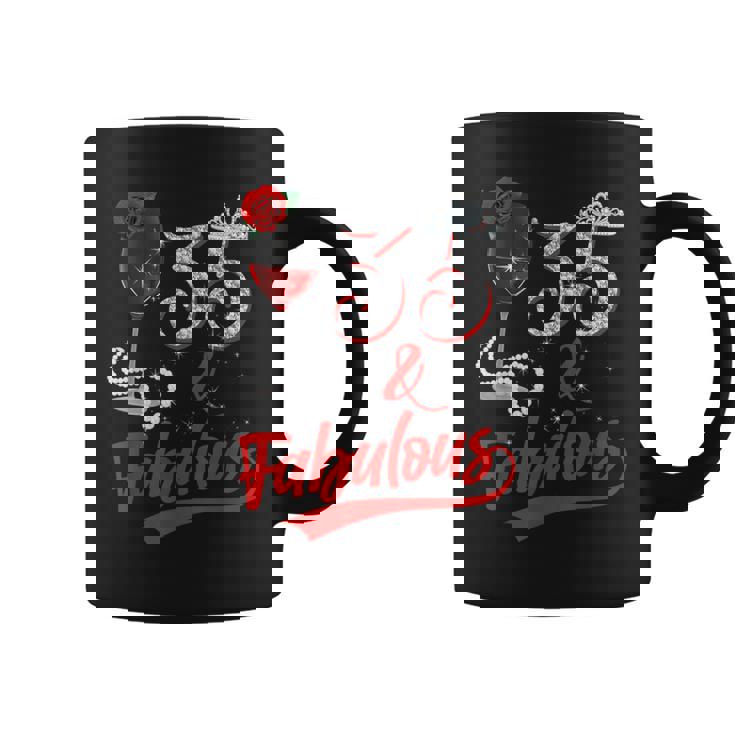 35 And Fabulous Queen Happy Birthday 35Th Rose Red Wine Coffee Mug