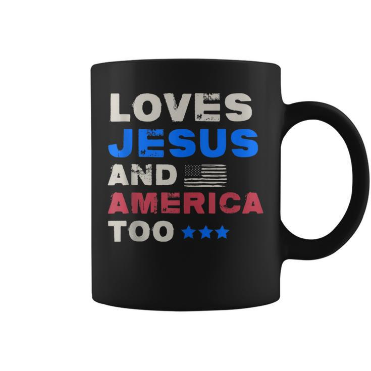 4Th July Vintage Flag Loves Jesus And America Too Usa Usa Funny Gifts Coffee Mug
