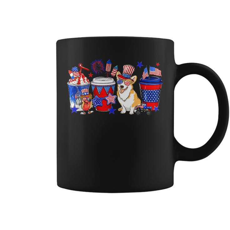 4Th Of July American Flag Corgi Patriotic Dog Coffee Latte  Coffee Mug