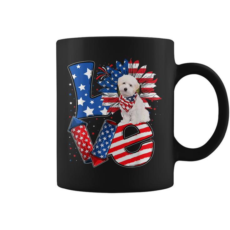 4Th Of July Decor Patriotic Love Maltipoo Dog Usa Flag  Coffee Mug