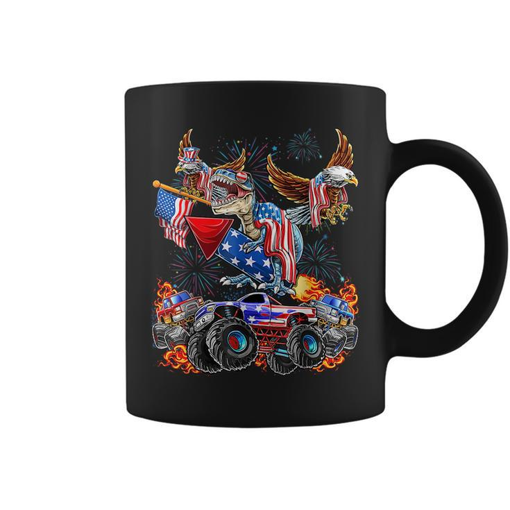 4Th Of July Dinosaur Monster Truck Bald Eagle American Flag  Coffee Mug