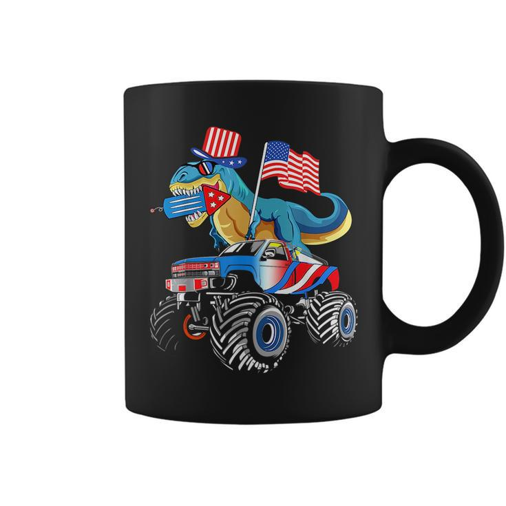 4Th Of July Kids Boys Dinosaur Firework American Flag Usa  Coffee Mug