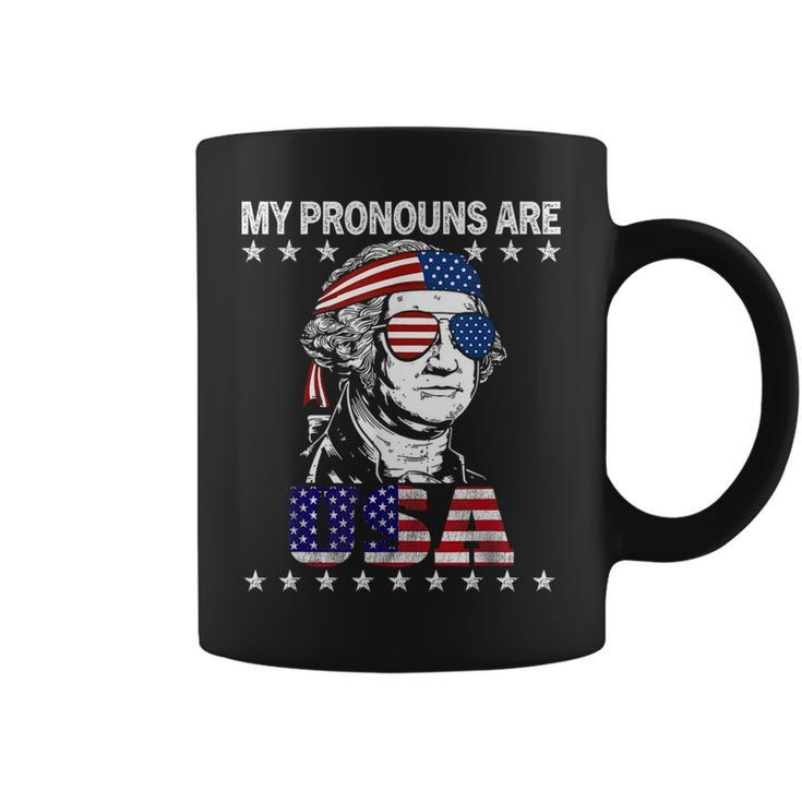 4Th Of July My Pronouns Are Usa Flag Design For Men & Women Usa Funny Gifts Coffee Mug