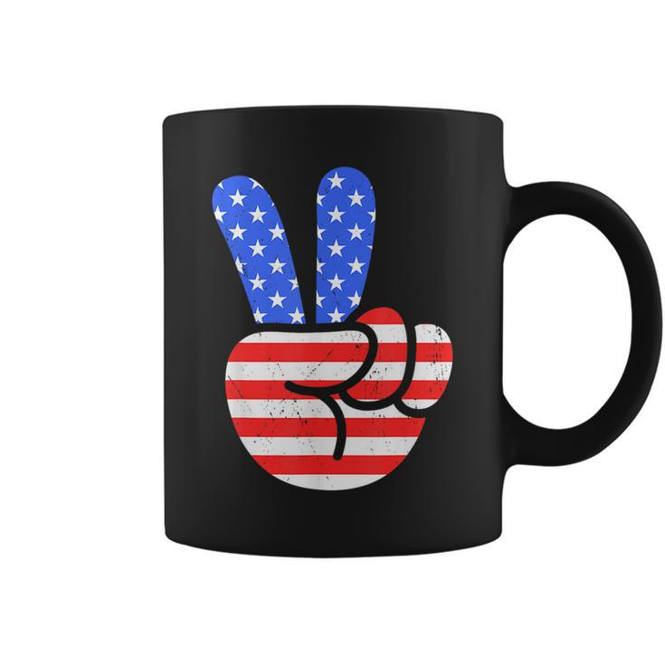 4Th Of July Peace Hand Vintage American Flag Patriotic Usa  Coffee Mug