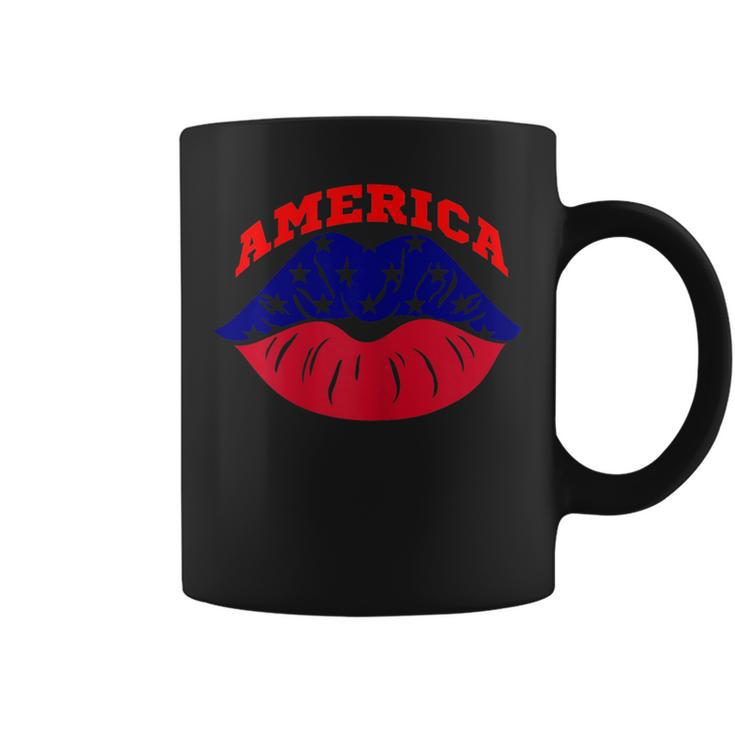 4Th Of July Top Lips American Flag Gift For Womens Coffee Mug