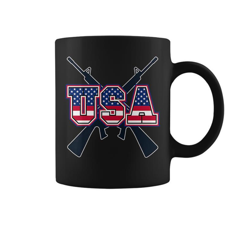 4Th Of July Usa With Gun Background Gun Funny Gifts Coffee Mug