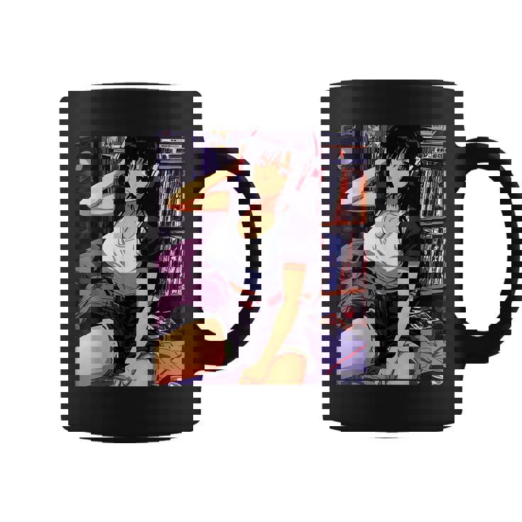 90s retro waifu anime girl chill lofi music coffee mug seseable uk