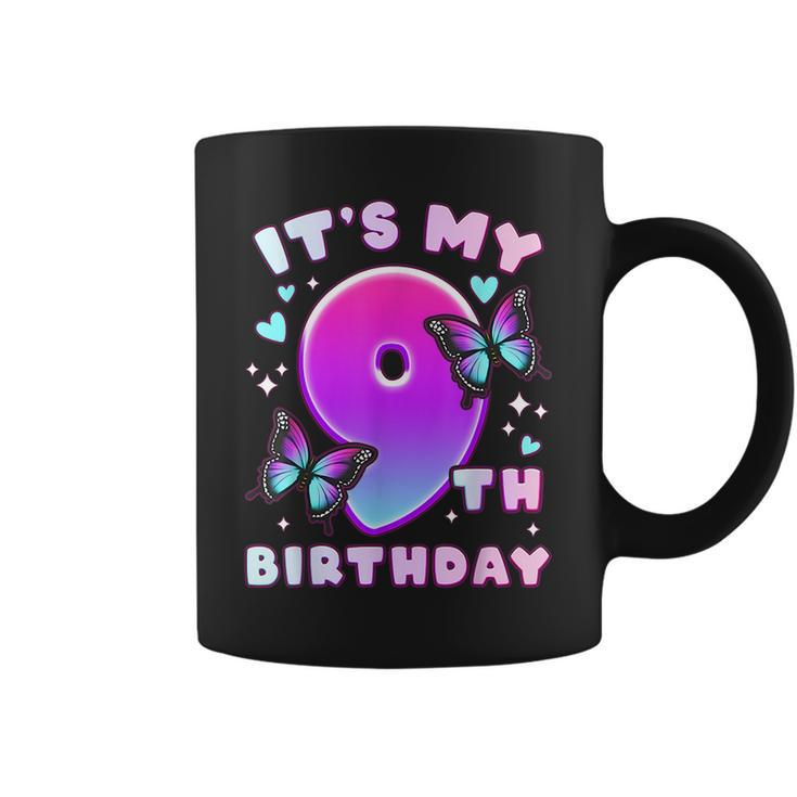 9Th Birthday Girl 9 Years Butterflies And Number 9  Coffee Mug