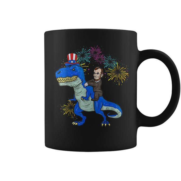 Abe Lincoln Riding A Dinosaur  T Rex 4Th Of July Boys  Coffee Mug