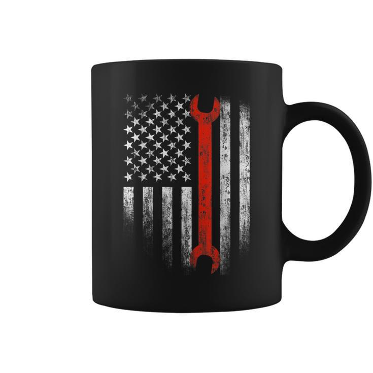 American Flag Mechanic Wrench  Patriotic Car Van Tank Patriotic Funny Gifts Coffee Mug