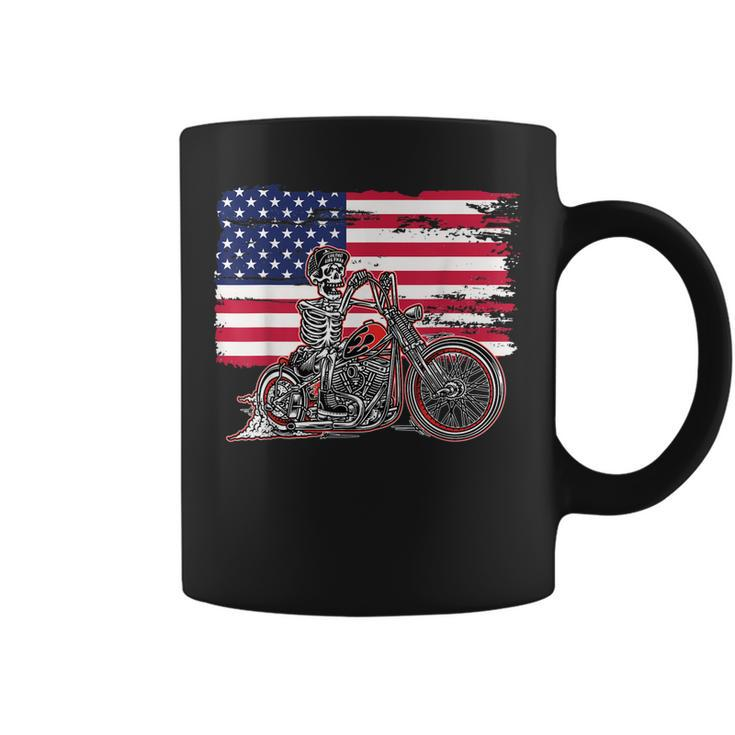 American Flag Motorcycle Skeleton Biker Bobber Chopper Rider Coffee Mug