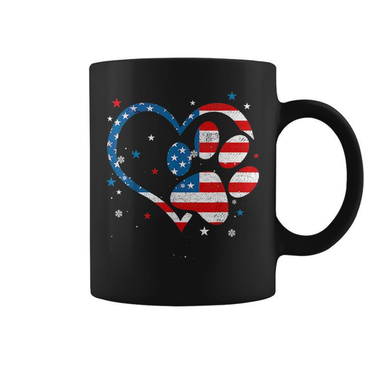 American Flag Patriotic Dog & Cat Paw Print - 4Th Of July Coffee Mug
