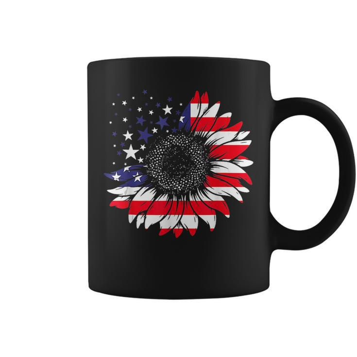 American Flag Sunflower Red White Blue Tie Dye 4Th Of July  Coffee Mug