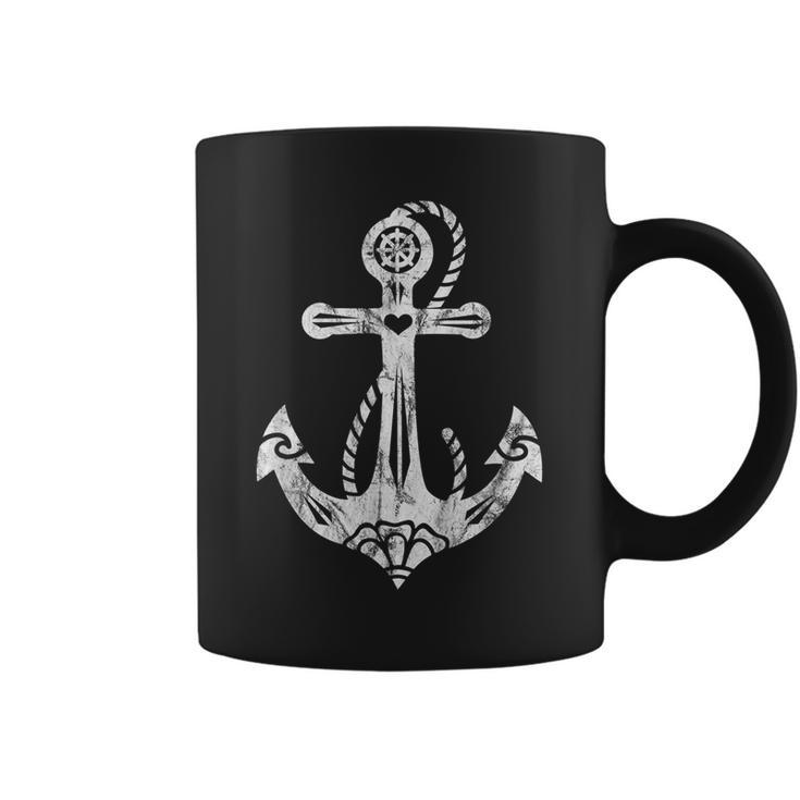 Anchor Symbol Sacred Rose Heart Tattoo Style Coffee Mug