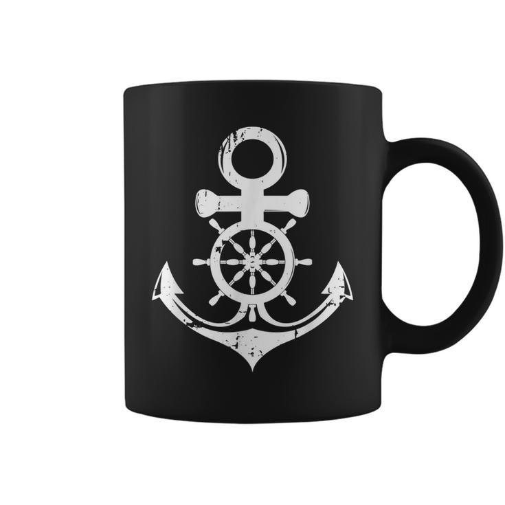 Anchor With Ship Sring Wheel Nautical Vintage Sailor  Coffee Mug